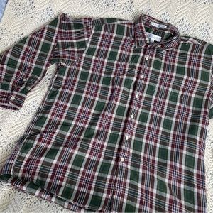 Vintage Flannel USA Made 90s Grunge Aesthetic Perry Ellis Plaid 17.5 34-35 Army